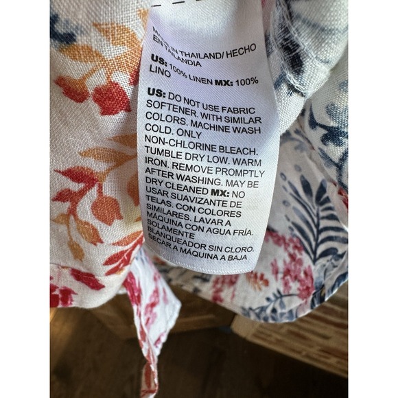 Chicos Top Shirt 100% Linen Sea Life Size 2 Medium 3/4 Sleeve Pink Blue - Picture 5 of 11